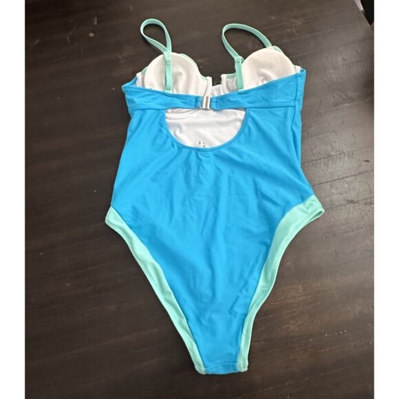 Popvil Women's Color Block V-wire Blue One Piece Swimsuit Blue Medium - Picture 4 of 5